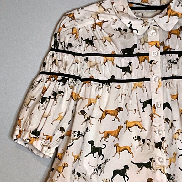 ANTHROPOLOGIE MAEVE womens LEANDRA SHIRRED YOKE DOG PRINT BLOUSE MEDIUM COTTON. - Picture 5 of 11